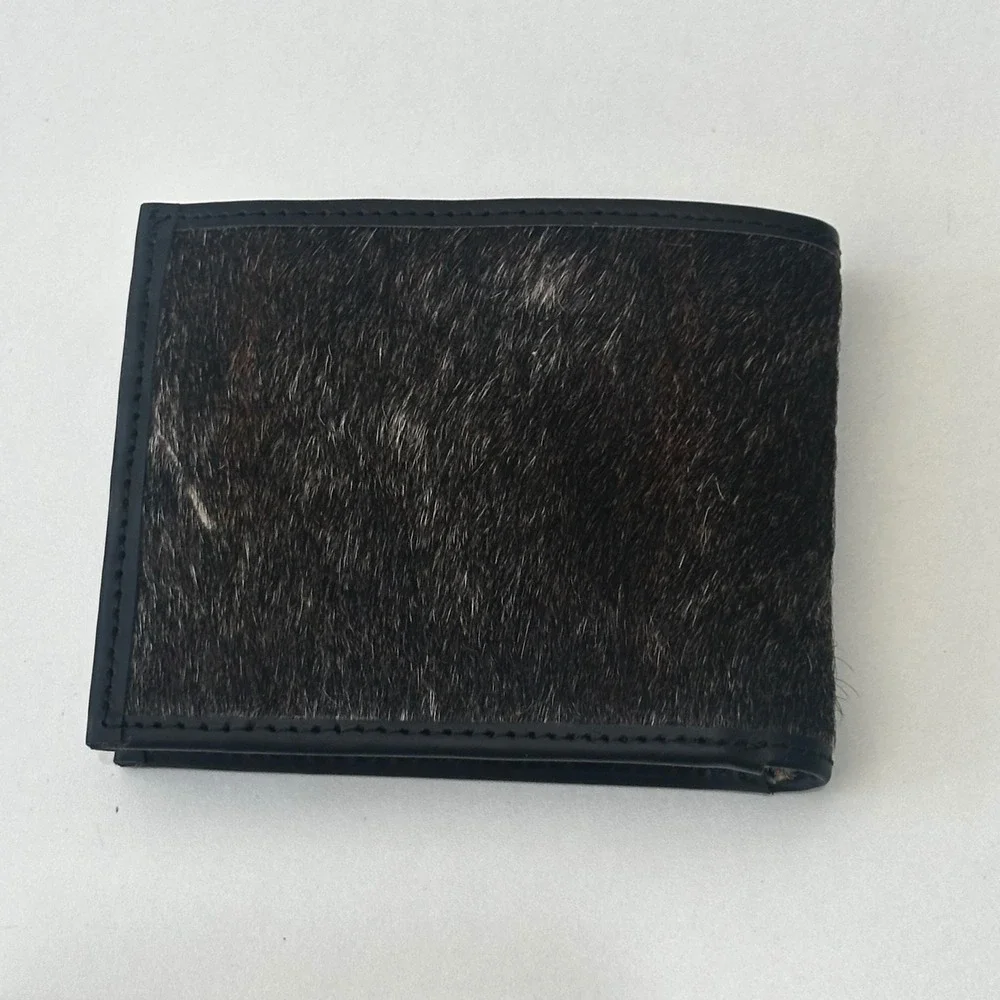 Artisan Handmade Leather Bifold Wallet Dark Brown Pony Hair Mens
